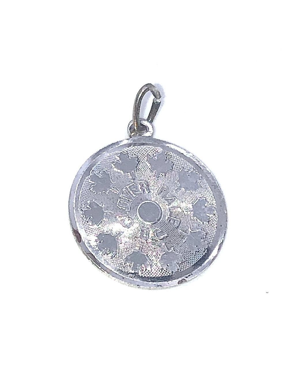 VTG Sterling Cloverdale BC maple Leaf Round Coin Shaped Pendant Charm .9”